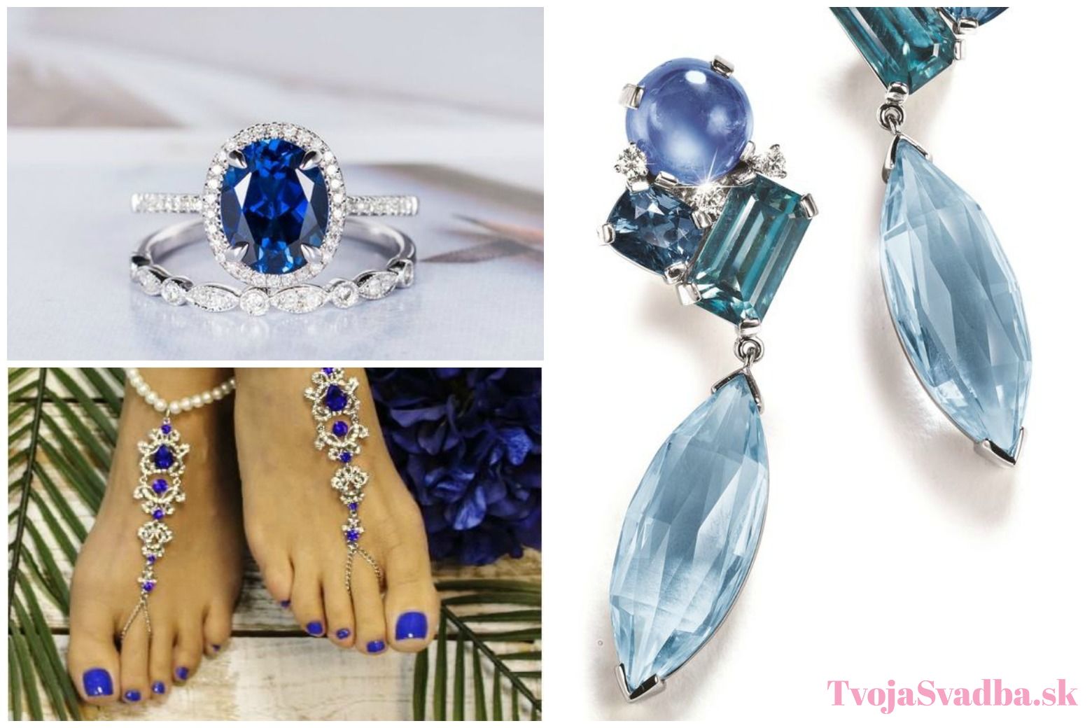 svadobné šperky v modrej farbe